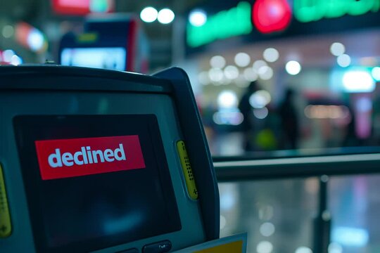 Terminal screen showing a 'declined' message, indicating a failed payment or access.