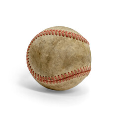 old and very used baseball, with transparent background and shadow