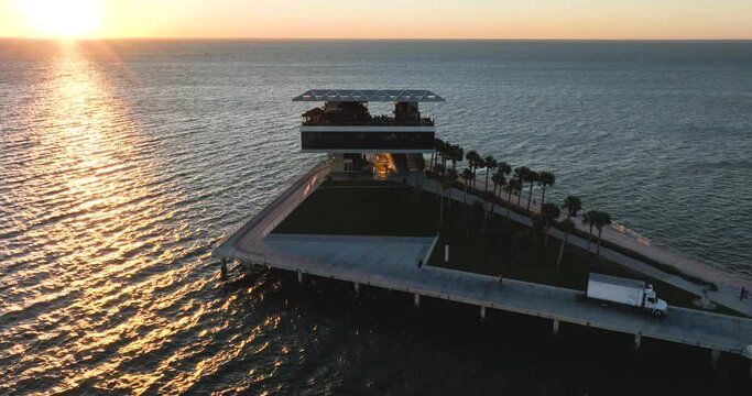 The St. Petersburg Pier, officially known as the St. Pete Pier during sunrise.	