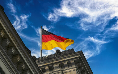 National state flag of Germany on the Bundestag building