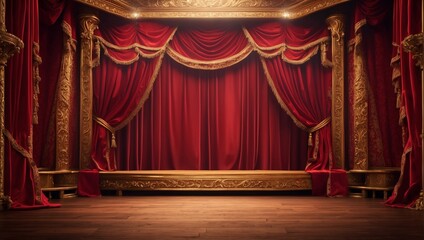 A red curtain on a stage with a spotlight on it.