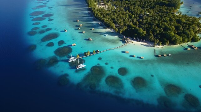 Aerial Tupai Bora Bora Tahaa Society Islands Atoll Pacific Ocean barrier reef Lagoon Tropical travel tourism