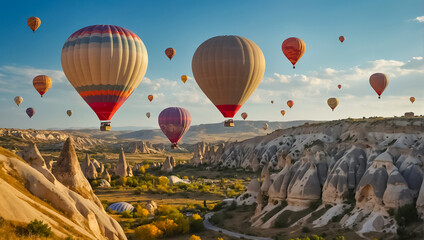 Obraz premium Flying balloons in Cappadocia landscape