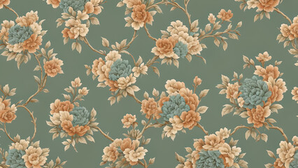 Abstract vintage wallpaper with vines and flowers - obrazy, fototapety, plakaty