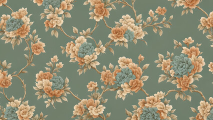 Abstract vintage wallpaper with vines and flowers