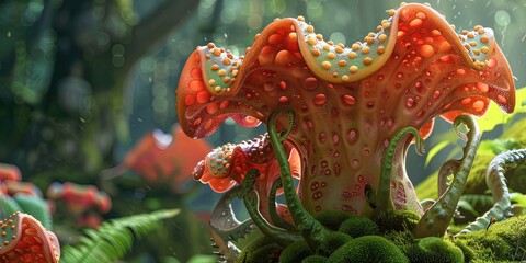Colorful and exotic alien plant - extraterrestrial flora - fictional does not exist in nature - obrazy, fototapety, plakaty