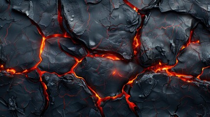 Abstract background of extinct lava with red gaps - obrazy, fototapety, plakaty