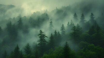Mountains - trees - fog - clouds - hazy- inspired by the scenery of western North Carolina  - obrazy, fototapety, plakaty