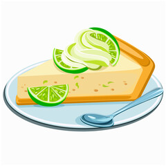 Cheesecake with lime on a plate on a light background