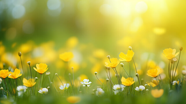 Yellow flowers on the grass with nature atmosphere.