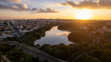 Taquaral Lagoon in Campinas, aerial view of the Portugal park, São Paulo, Brazil.