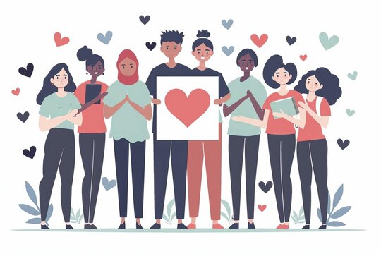 Multiethnic Community Supporting Each Other, Charity and Volunteer Illustration