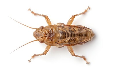 Mole cricket isolated on a white backdrop. Detailed European Gryllotalpa. Concept of entomology, soil ecosystem, and biological pest management.