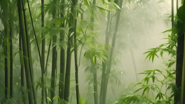 Bamboo forest in the morning mist. Natural background and wallpaper, AI Generated
