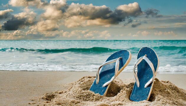Generated image of summer shoes on the beach