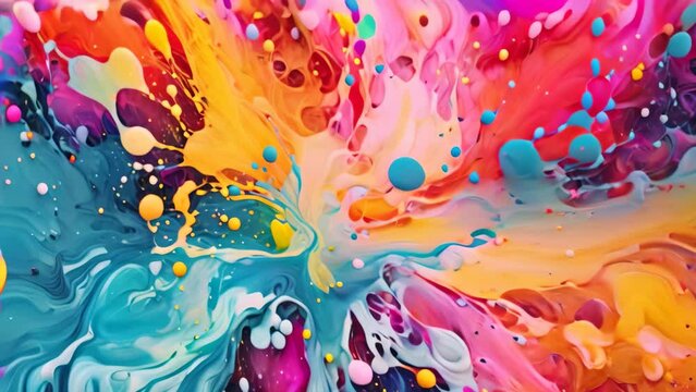 abstract background with blue, yellow, orange and red paint splashes, AI Generated