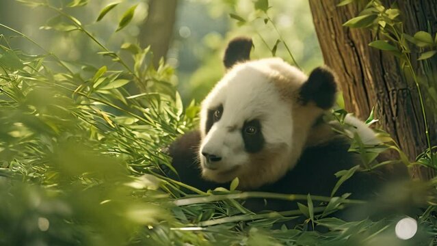 Giant panda in bamboo forest, Chengdu, Sichuan Province, China, AI Generated
