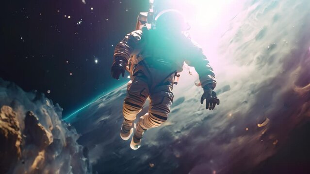 Astronaut in outer space. Science fiction. Elements of this image furnished by NASA, AI Generated