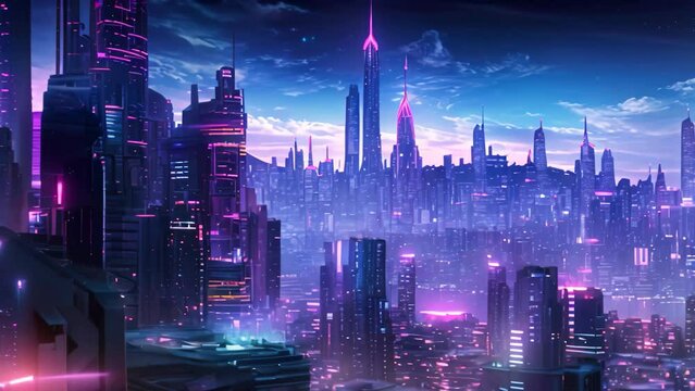 Night view of the streets of the modern city. 3D rendering, AI Generated