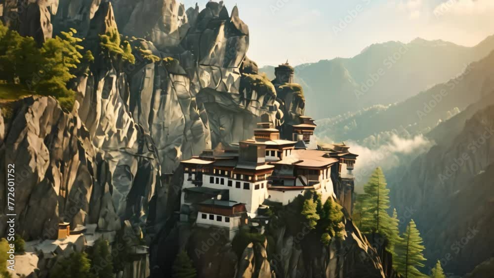 Wall mural Tibetan Buddhist Monastery in Himalayas, Nepal, AI Generated