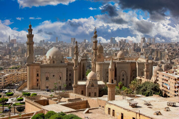 Historical Islamic Complex Nestled in a Modern Cityscape, Middle East.