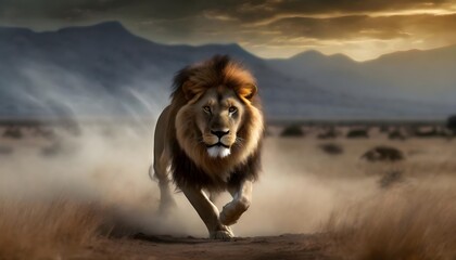 lion in the sunset