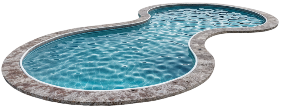Swimming pool with clear blue water isolated on a transparent background