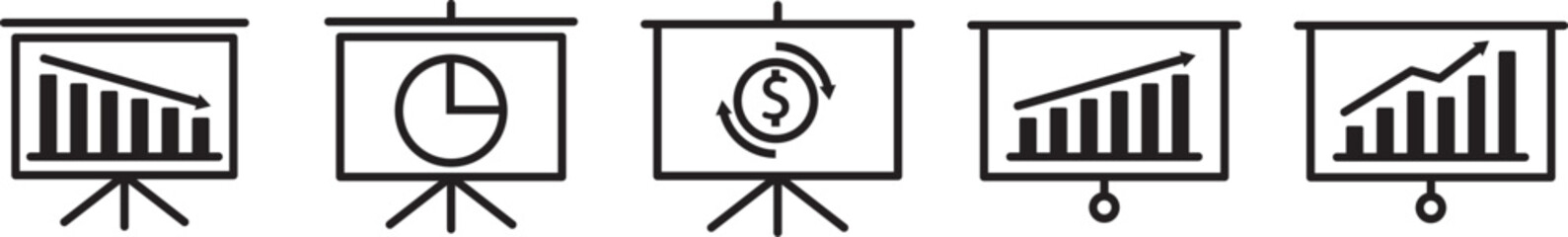 Set of growing and decreasing graph icons. Vector illustration. Collection of growing and decreasing bar graphs. Business chart with arrows. Collection of growth and shrinkage charts. EPS 10.