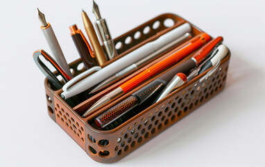 Sleek Pen Holder Organizing Writing Materials isolated on transparent background PNG.