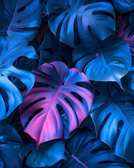 neon background with leaves