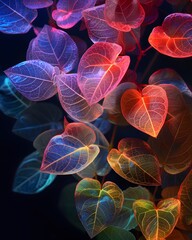 neon background with tree leaves