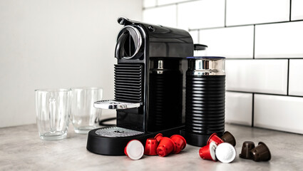 Capsule coffee machine at domestic kitchen