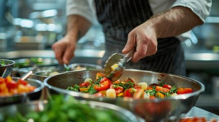 A culinary workshop where aspiring chefs experiment with innovative recipes and techniques - obrazy, fototapety, plakaty