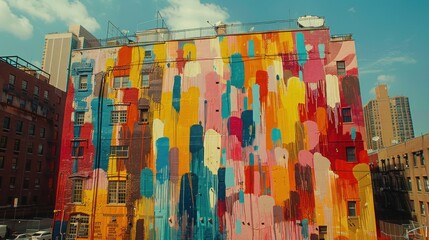 A collaborative mural project where artists express themselves through colorful brushstrokes, beautifying the urban landscape