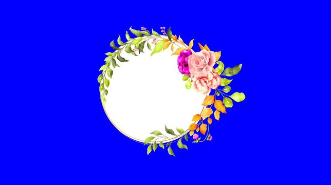 Frame Floral animation blue screen video