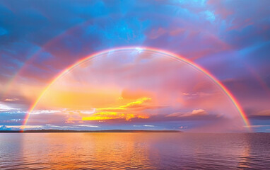 Colorful Rainbow Stretching Across the Midday Horizon isolated on transparent background PNG.