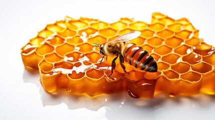 Honey in a honeycomb with bees on a white background. Passover.