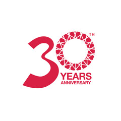 30th anniversary emblem. Thirty years anniversary celebration symbol