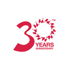 30th anniversary emblem. Thirty years anniversary celebration symbol