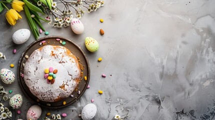 Obraz na płótnie Canvas Traditional Easter baking sweet cake for the holiday background with blank space