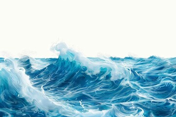 Ocean Water Surface Waves, Isolated on White Background, Digital Illustration