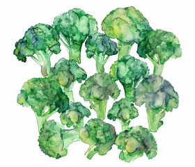 Watercolor Artwork of Fresh Green Broccoli Bunches An Illustration of Healthy Organic Vegetables for Culinary Themes - obrazy, fototapety, plakaty