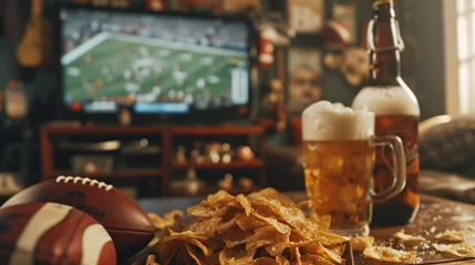 Foto auf Acrylglas football watch party with snacks and beer © fraudiana