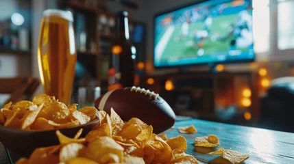 Foto op Canvas football watch party with snacks and beer © fraudiana