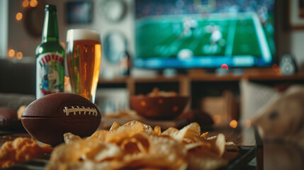 football watch party with snacks and beer