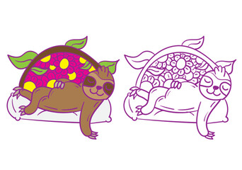sloth doodle animal illustration for coloring page drawing book