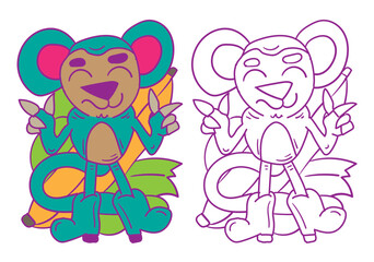 monkey doodle animal illustration for coloring page drawing book