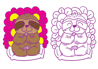 sloth doodle animal illustration for coloring page drawing book