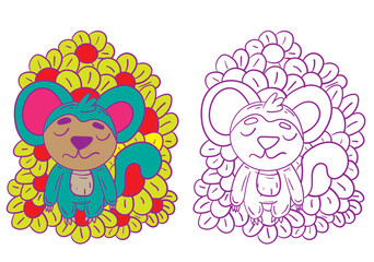 monkey doodle animal illustration for coloring page drawing book