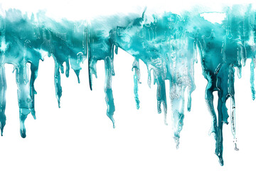 Turquoise and silver dripping watercolor paint on transparent background. - obrazy, fototapety, plakaty
